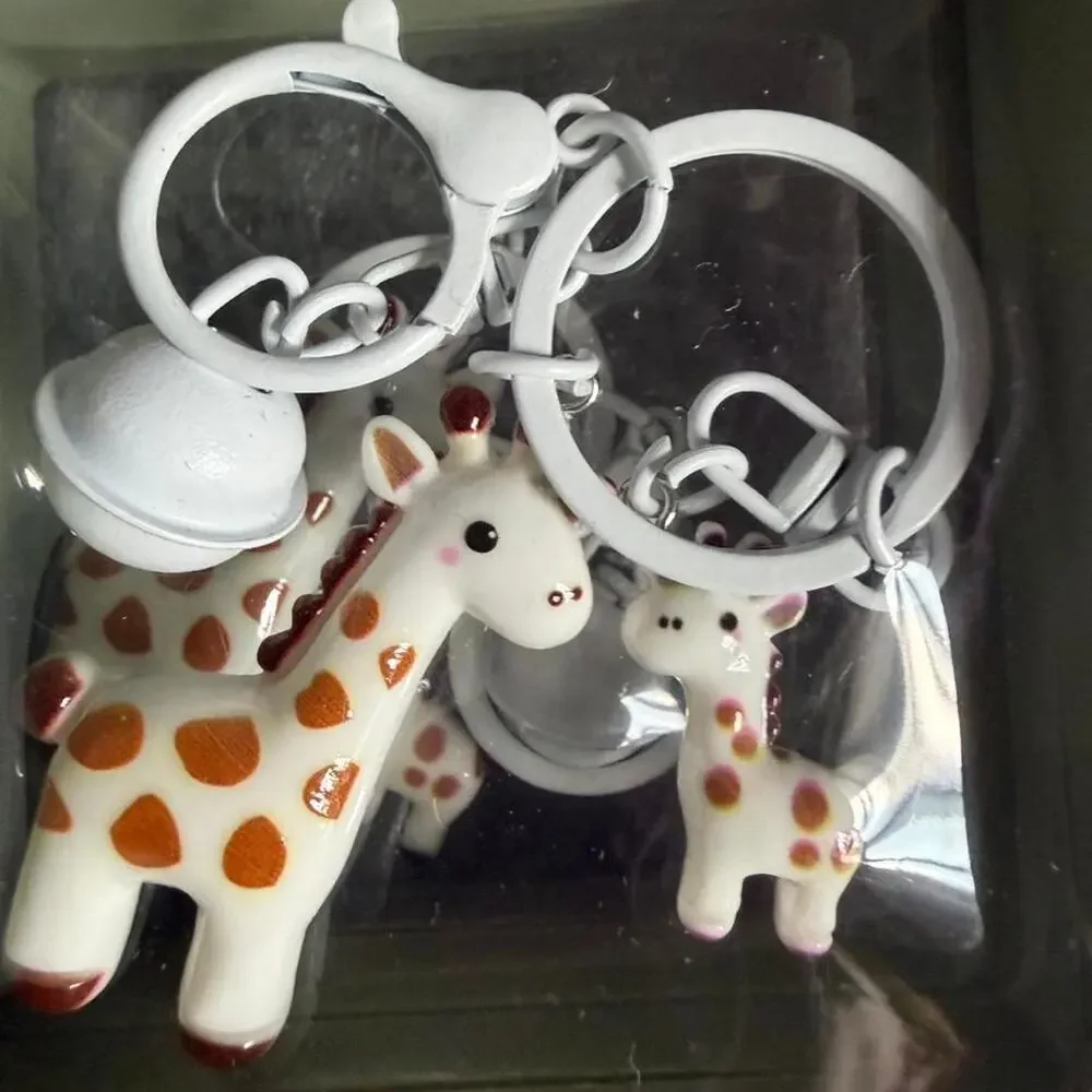 White giraffe and baby keychain